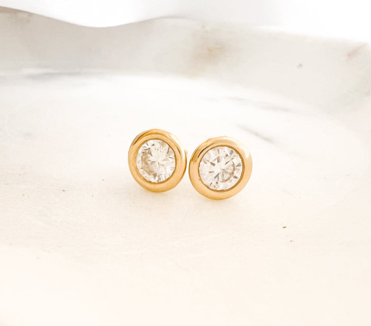 Golden Crown Diamond Bezel Studs
